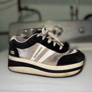 Skechers Black and Silver Platform Sneakers